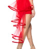 Front View Secret Self Tie Sheer Ruffle Belt In Red