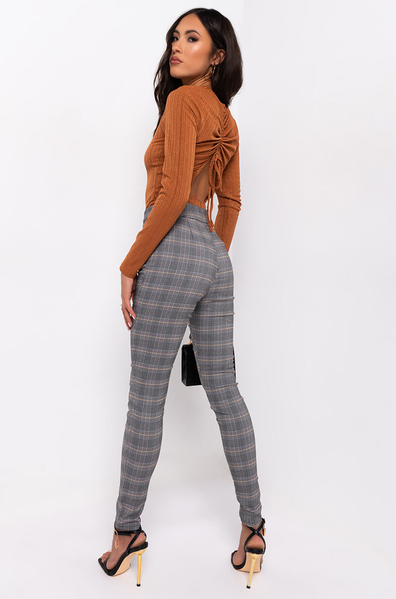 Full View Secrets Out Long Sleeve Back Cut Out Bodysuit in Brown 4