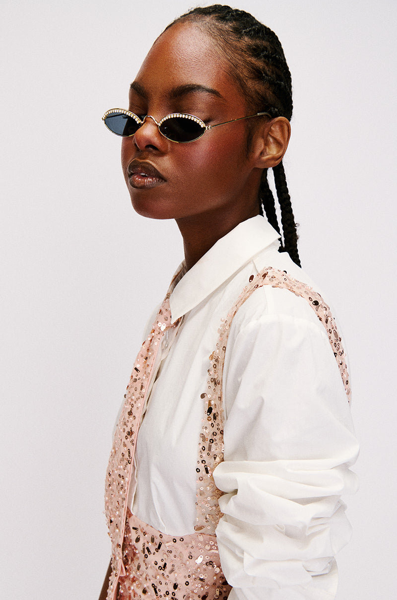 Back View See My Drip Oval Rhinestone Sunglasses