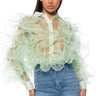 Front View See The Glow Sheer Ruffle Blouse In Green