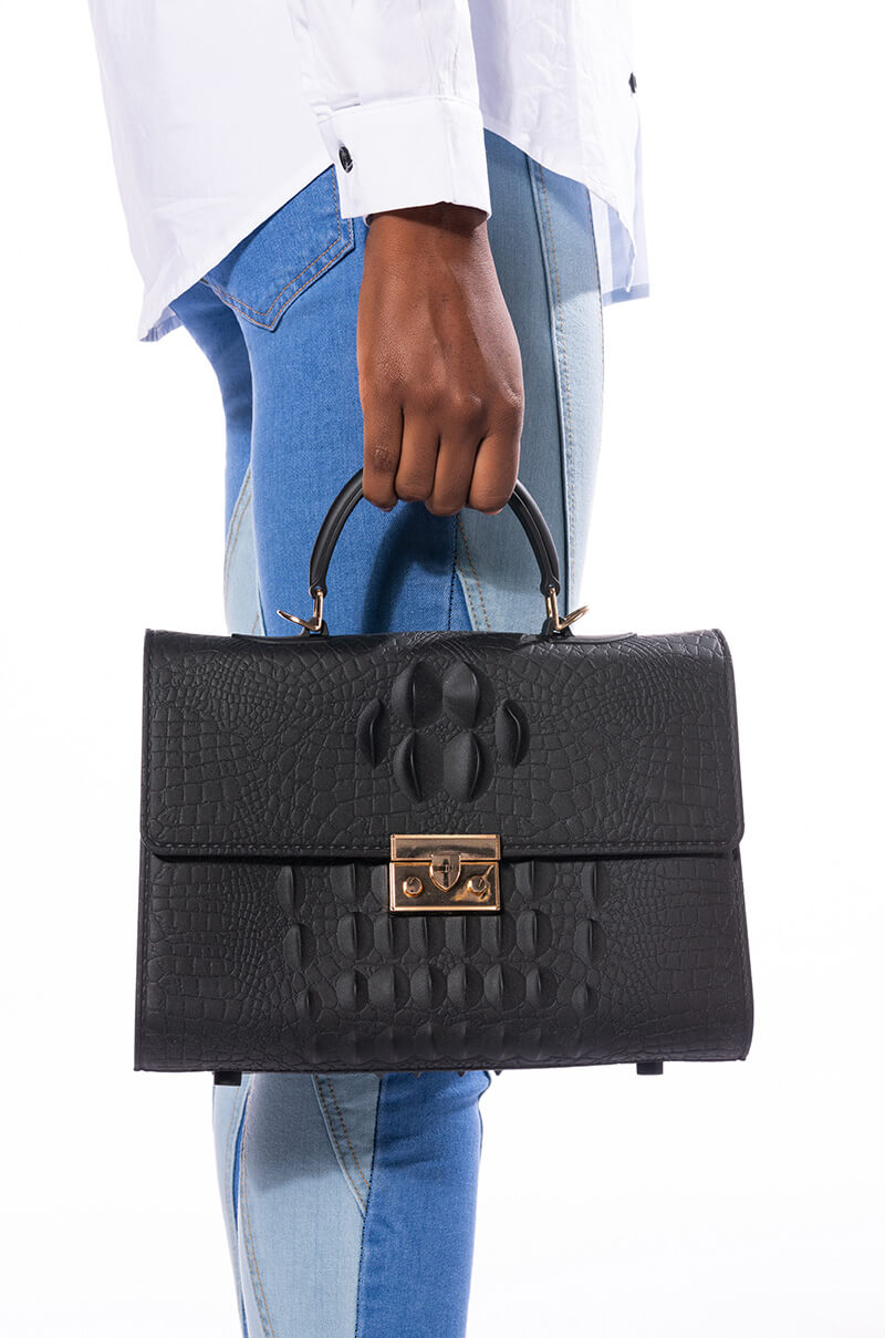 Front View See Ya Later Alligator Large Black Bag
