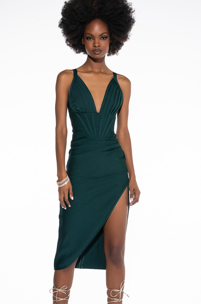 Front View See You Soon Bandage Midi Dress With High Slit
