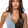 Front View Seeing Double Denim Halter Top