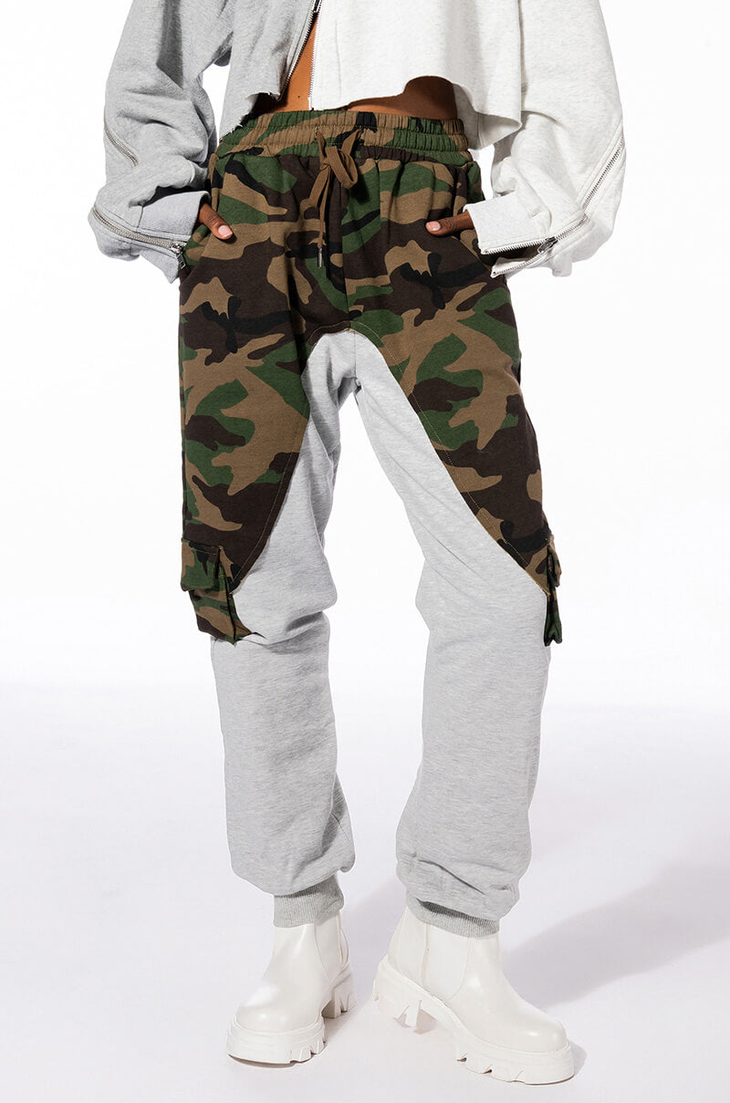 Front View Selfish Heart Camo Color Blocked Joggers view 1