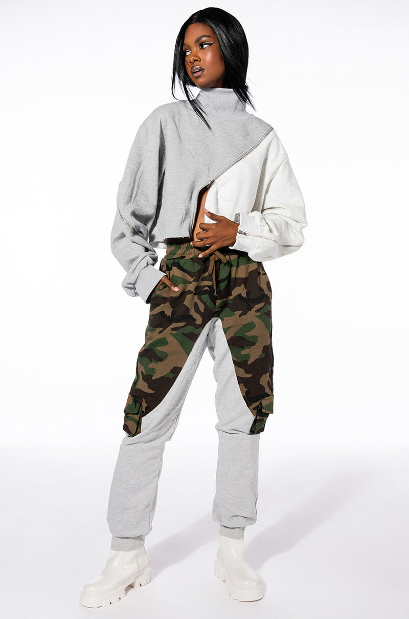 Side View Selfish Heart Camo Color Blocked Joggers view 2