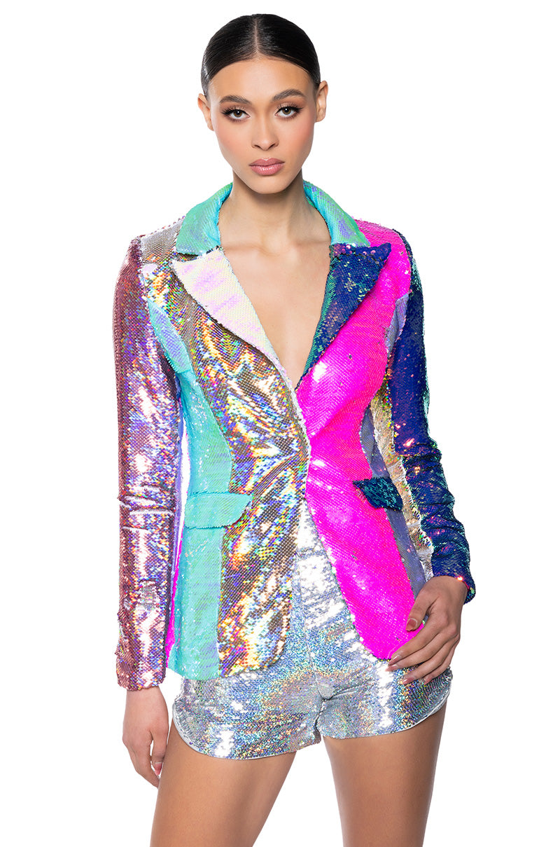 SEQUIN COLOR BLOCK BLAZER view 0