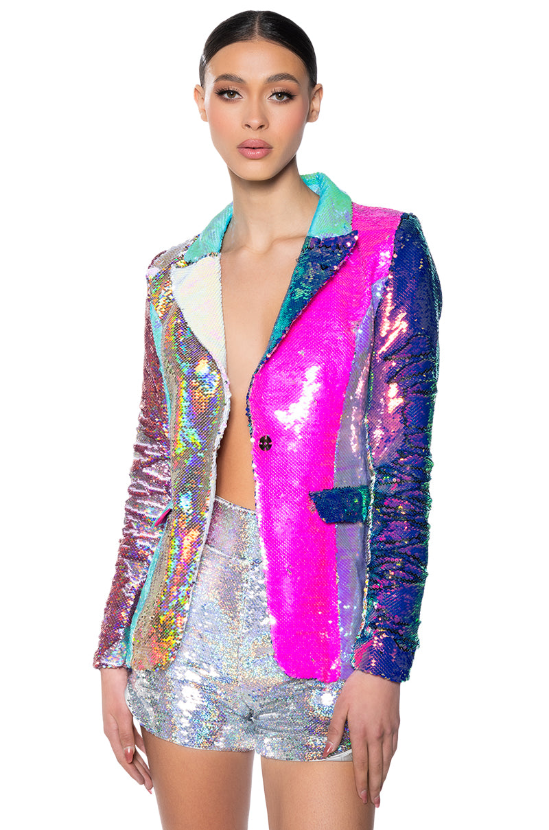 Side View Sequin Color Block Blazer