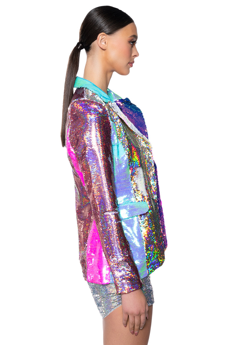Full View Sequin Color Block Blazer