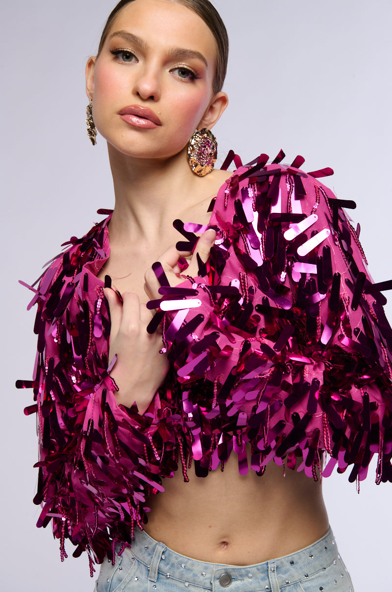 SEQUIN COVER UP JACKET IN PINK view 0