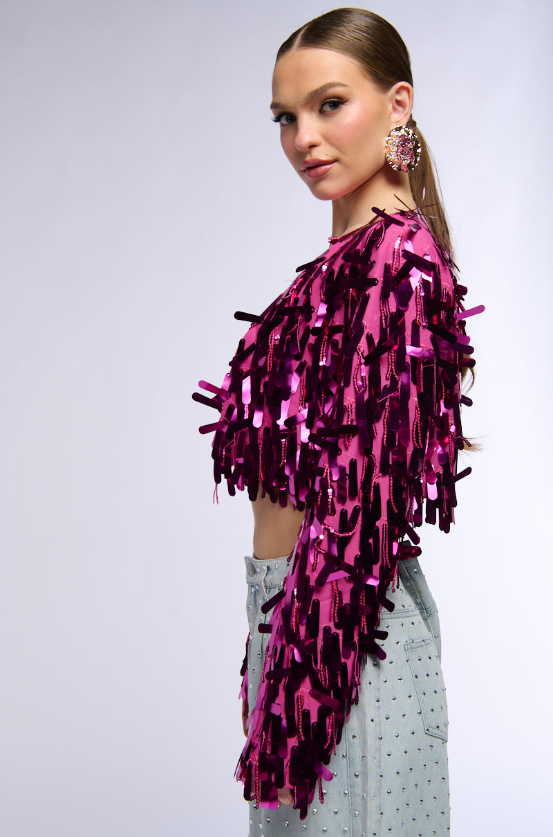 Back View Sequin Cover Up Jacket In Pink