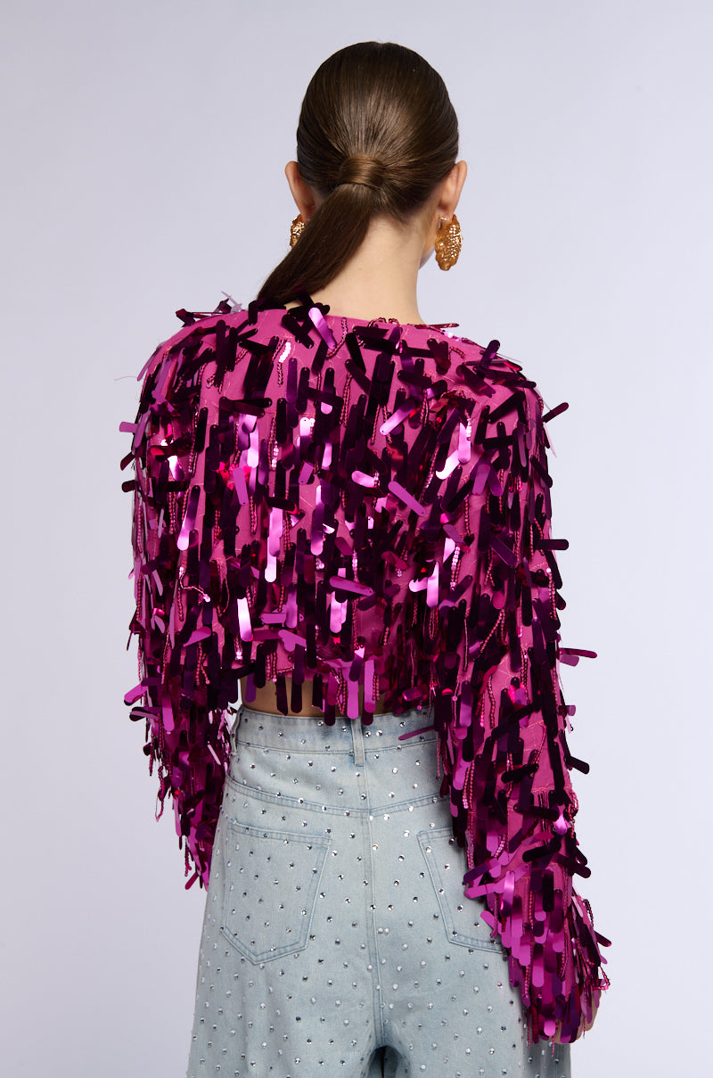 Detail View Sequin Cover Up Jacket In Pink