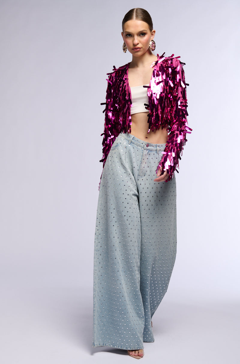 Full View Sequin Cover Up Jacket In Pink
