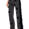 Front View Sequin Roses Applique Feathered Jeans