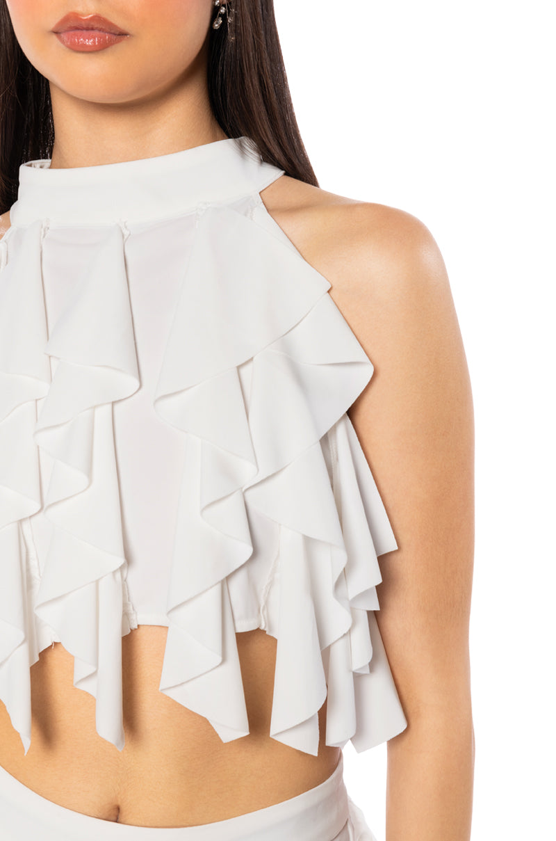 Full View Serenity Ruffled Halter Neck Top In White