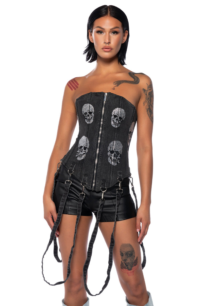 Front View Serving Looks Denim Embellished Corset
