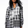 Front View Serving Plaid Button Down Blouse