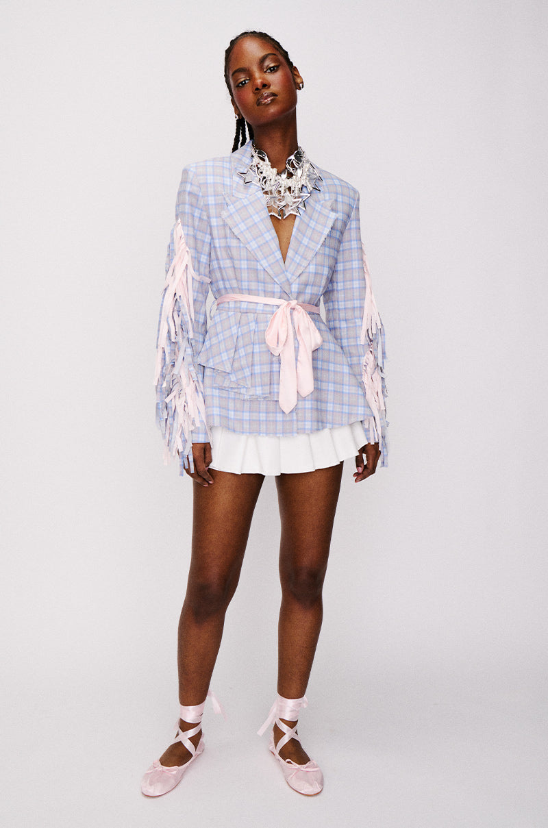 Extra View Shabby Chic Plaid Blazer With Ribbons 6