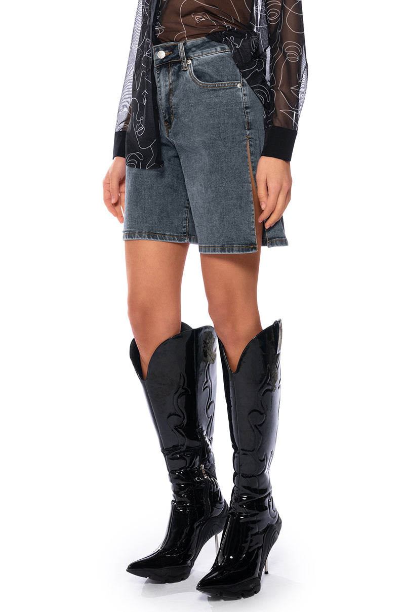 Front View Shaded Bermuda Denim Short