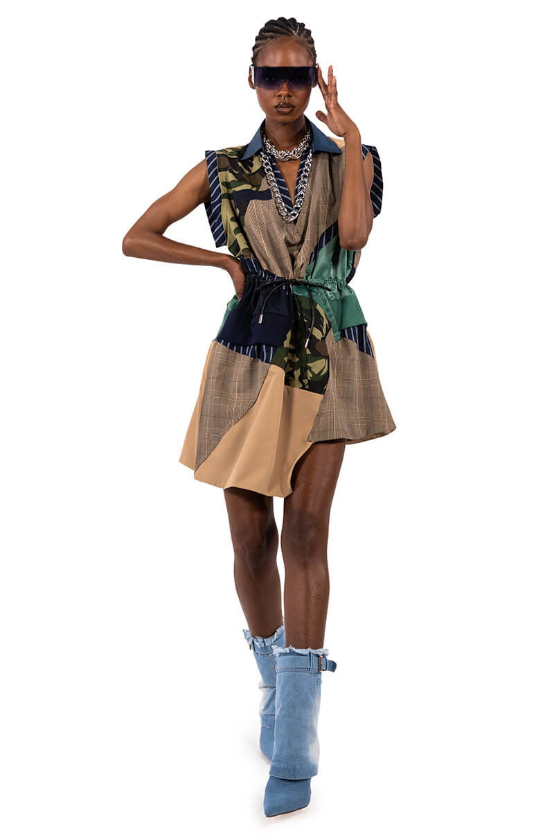 Extra View Shae Sleeveless Patchwork Mini Dress