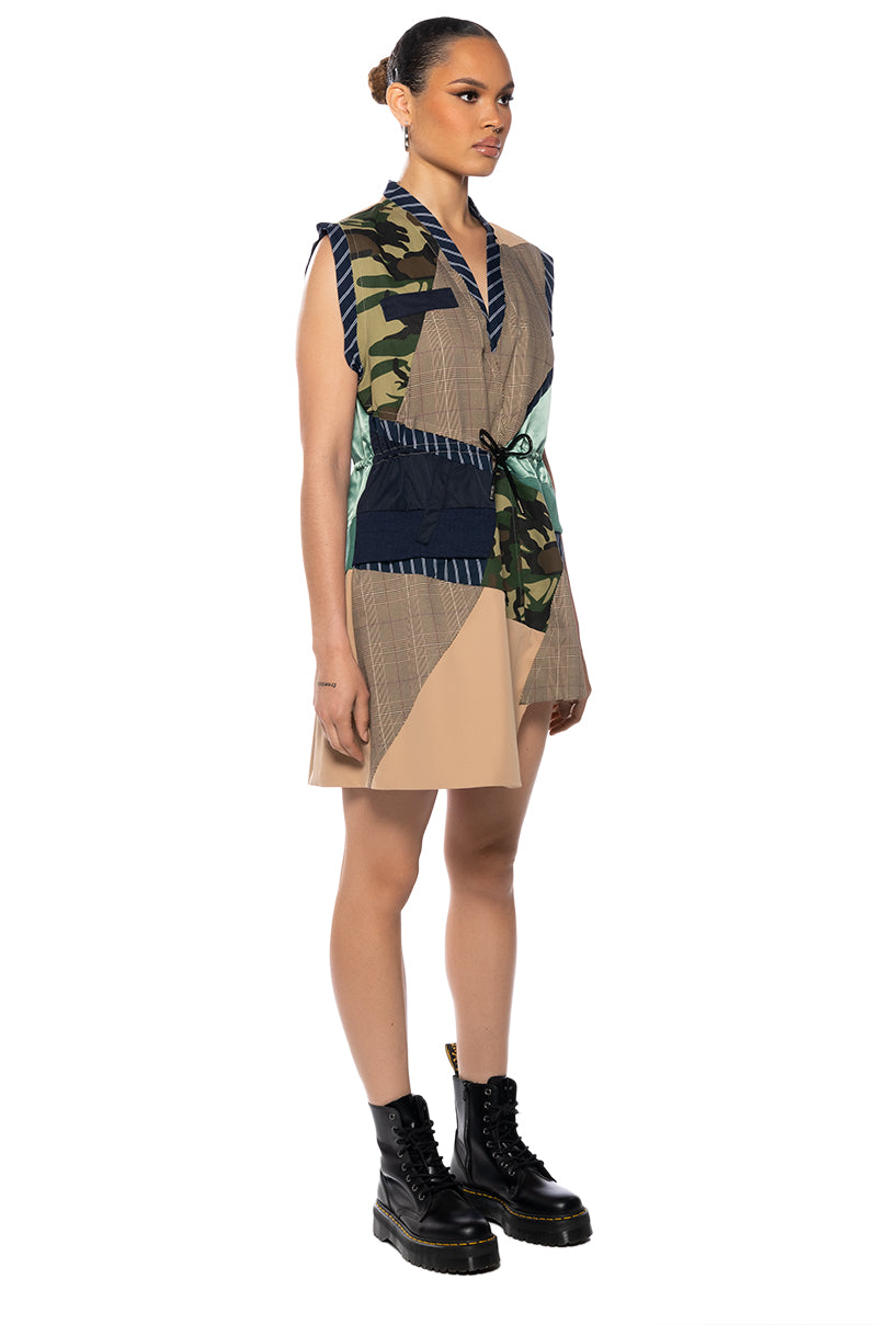 Detail View Shae Sleeveless Patchwork Mini Dress