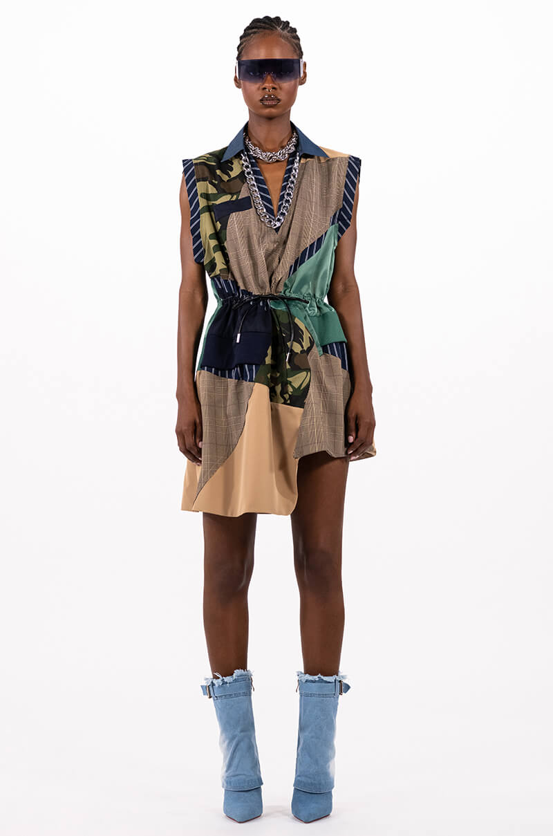 Extra View Shae Sleeveless Patchwork Mini Dress