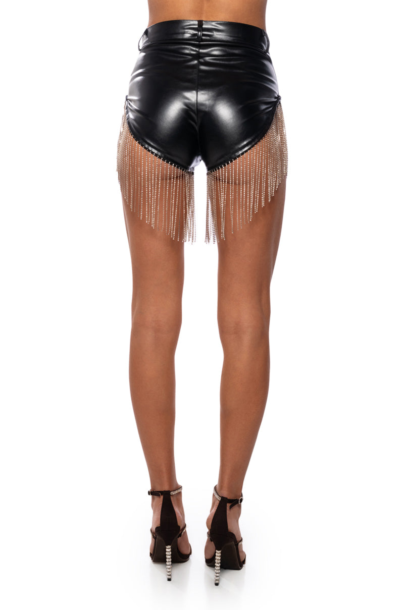 Extra View Shake A Tail Feather Rhinestone Fringe Shorts