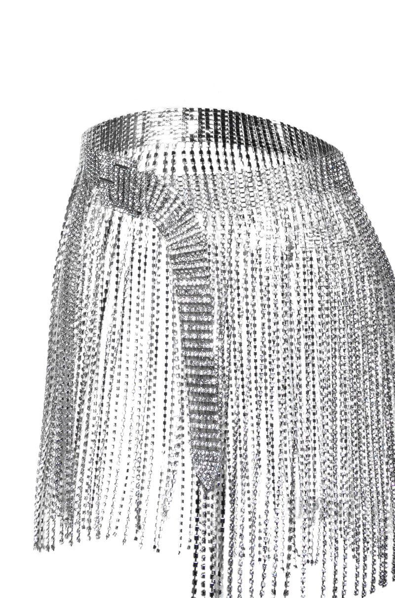 Detail View Shake A Tail Feather Rhinestone Fringe Skirt Belt 3