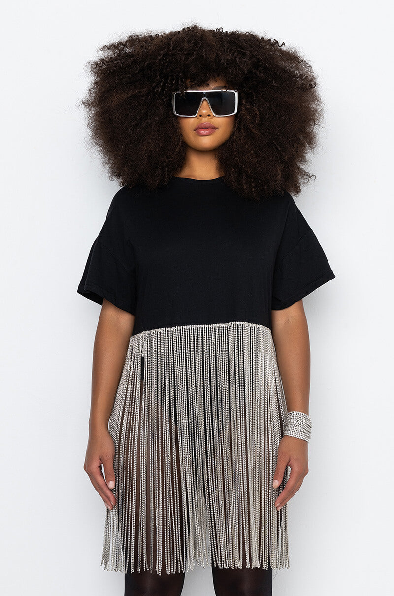 SHAKE IT OFF T SHIRT WITH RHINESTONE FRINGE view 0