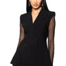 Front View Sharp Shoulder Mesh Long Sleeve Blazer Vest