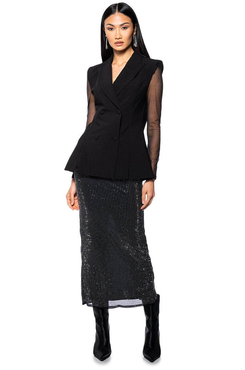 Back View Sharp Shoulder Mesh Long Sleeve Blazer Vest