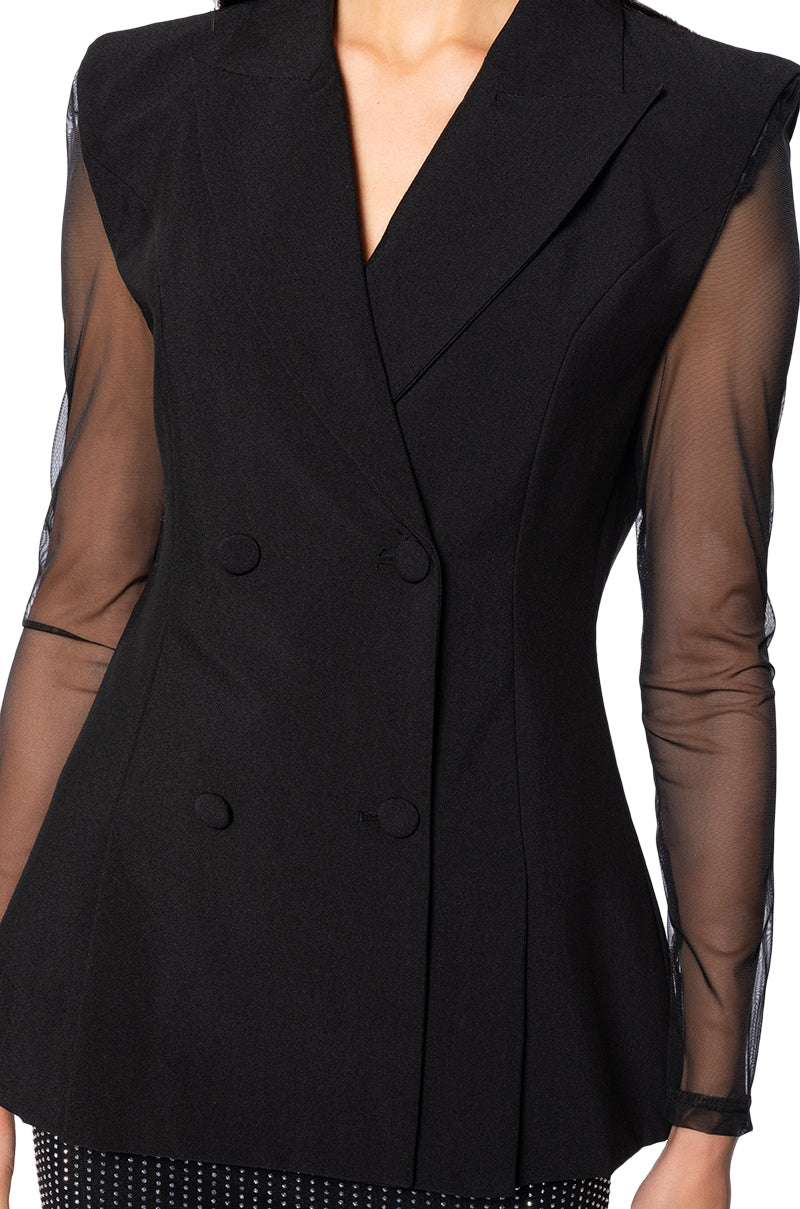 Extra View Sharp Shoulder Mesh Long Sleeve Blazer Vest