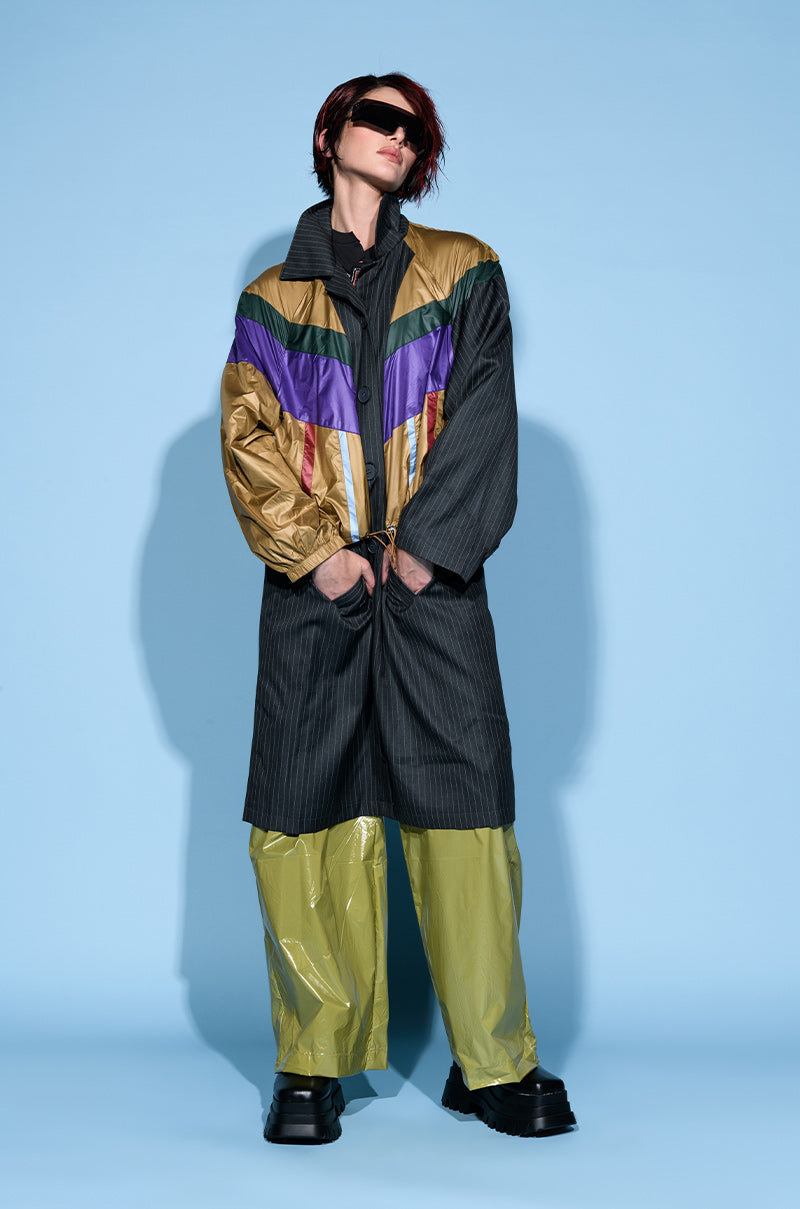 Front View She A Track Star Nylon Bomber X Pin Stripe Trench