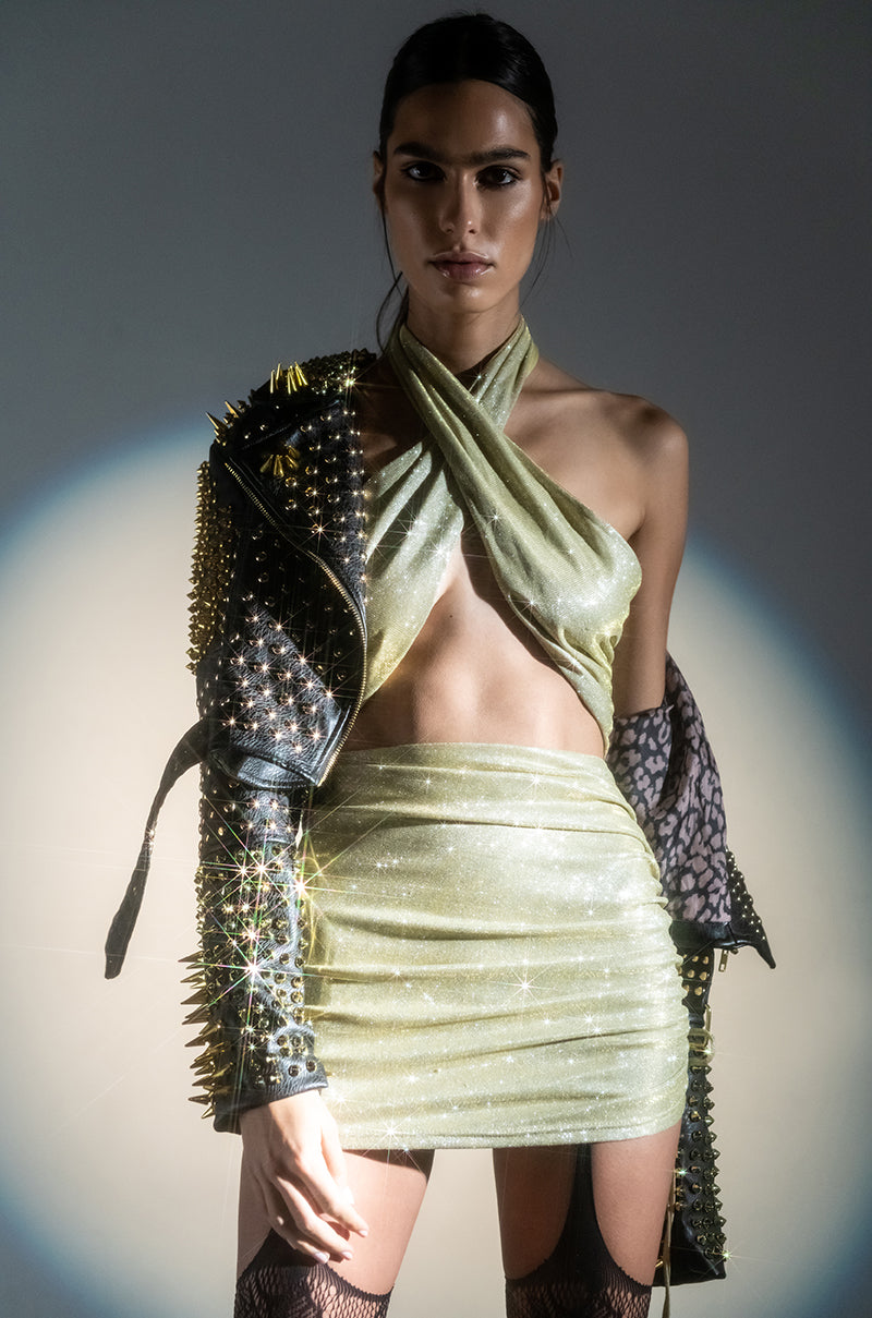 Front View She Aint Me Mini Glitter Dress 0