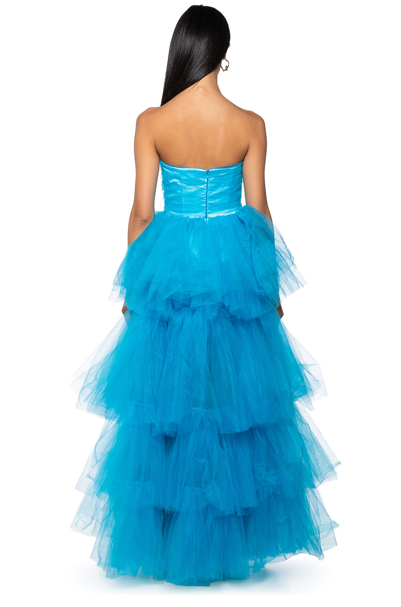 SHE'S ROYALTY TULLE TIERED CORSET DRESS – AKIRA