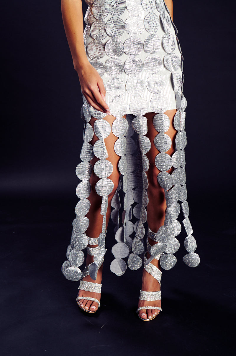 Extra View She Is The Moment Strapless Rhinestone Disc Maxi Dress