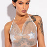 Front View Sheer Thing Rhinestone Mesh Halter Top