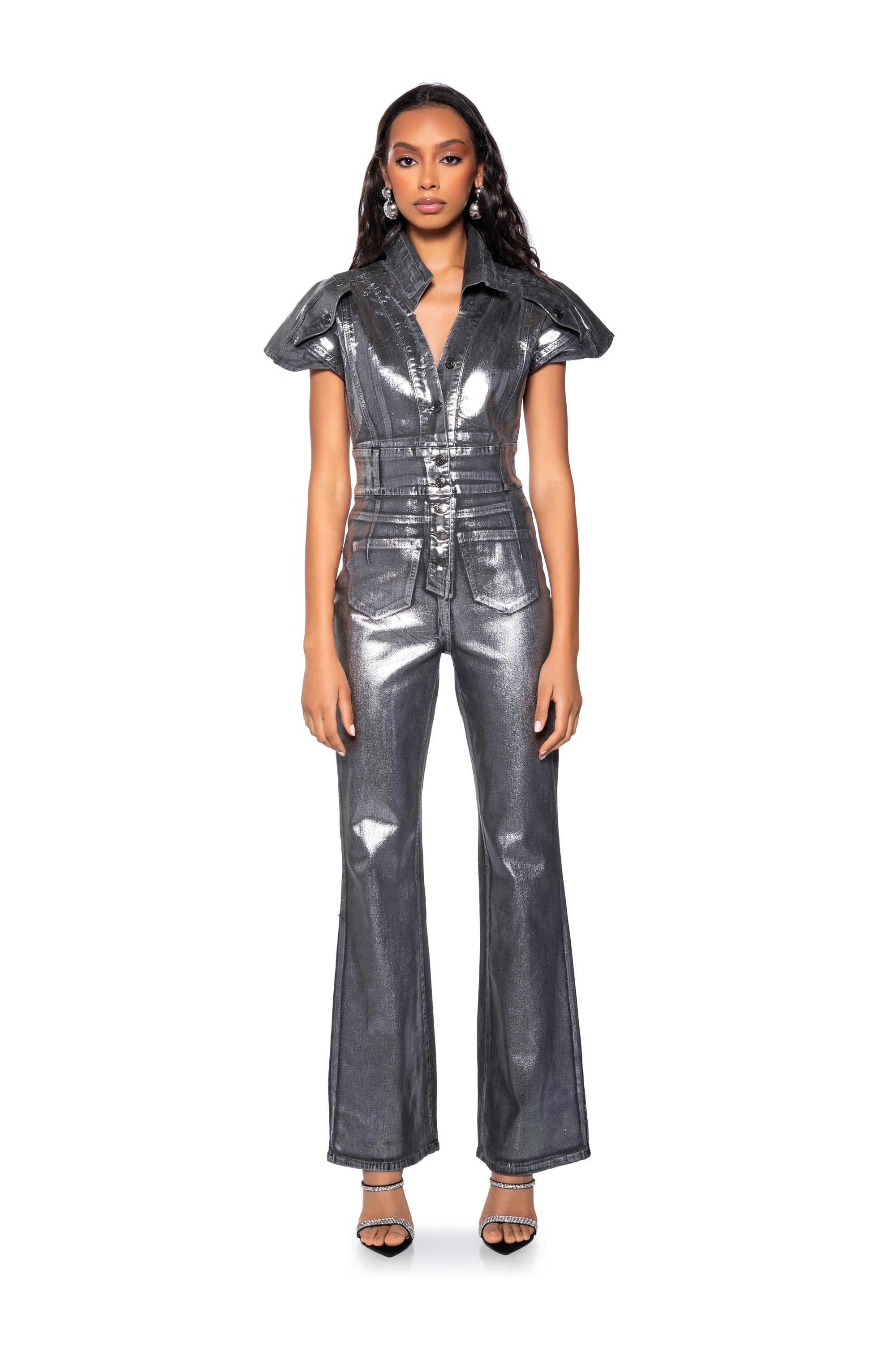 Detail View Shes All That Metallic Jumpsuit