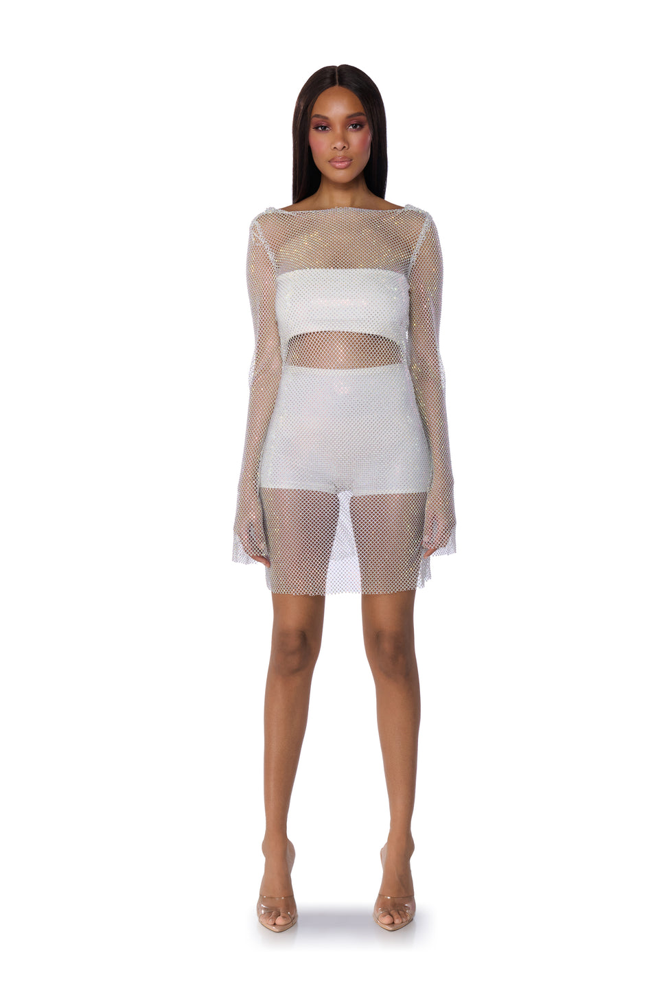 luscious looks embellished mesh mini dress Luscious Looks Embellished Mesh Mini Dress - Black