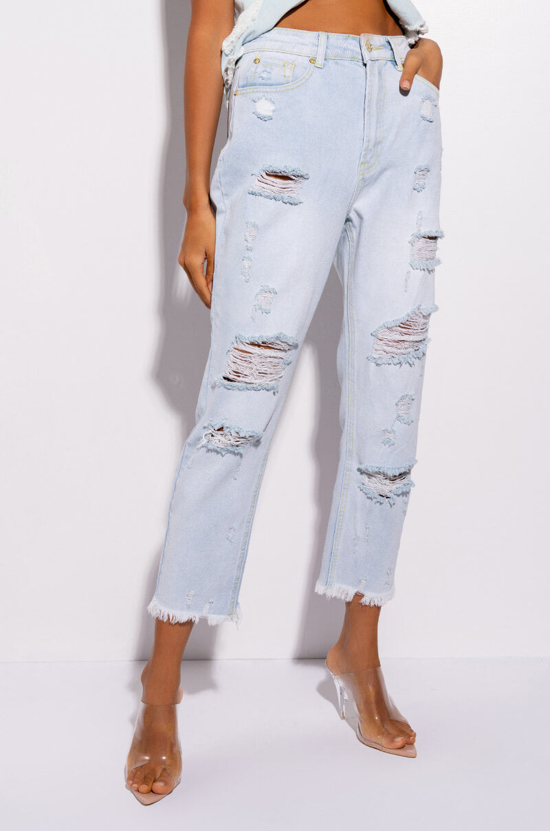 Front View Shes Genuine High Rise Distressed Mom Jeans
