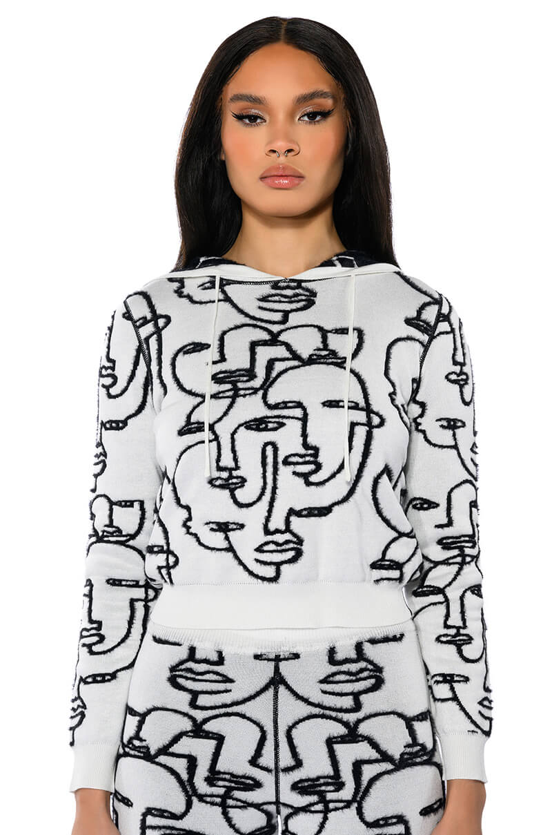Front View Shes Giving Art Long Sleeve Hooded Sweater