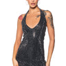 Front View Shes Glowing Rhinestone Mini Dress In Black