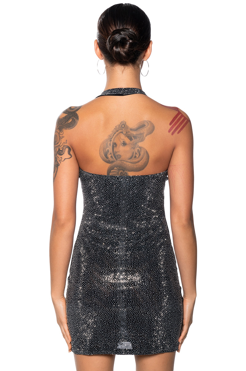 SHES GLOWING RHINESTONE MINI DRESS IN BLACK AKIRA SHES GLOWING RHINESTONE MINI DRESS IN BLACK AKIRA