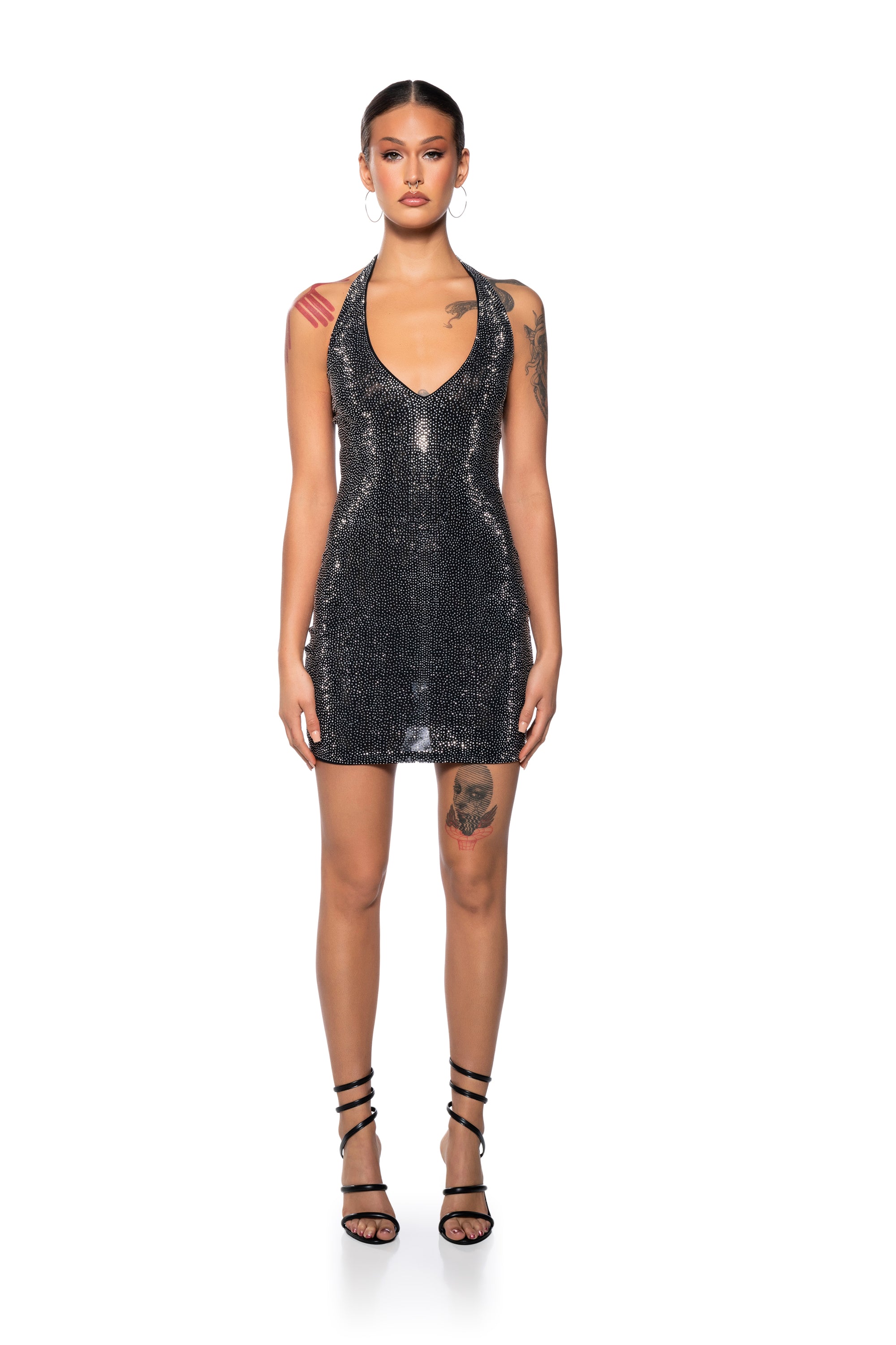 SHES GLOWING RHINESTONE MINI DRESS IN BLACK AKIRA SHES GLOWING RHINESTONE MINI DRESS IN BLACK AKIRA
