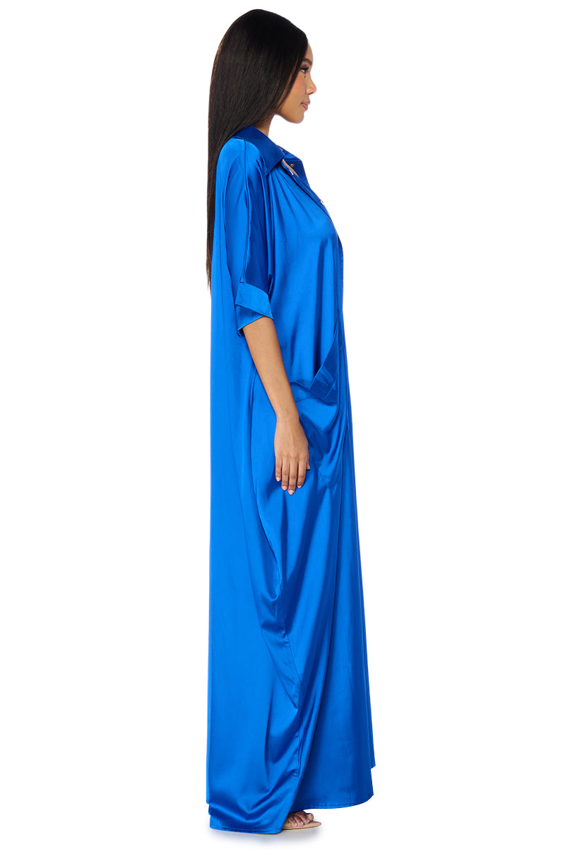 Back View Shes Rich Oversized Satin Jumpsuit In Blue 2