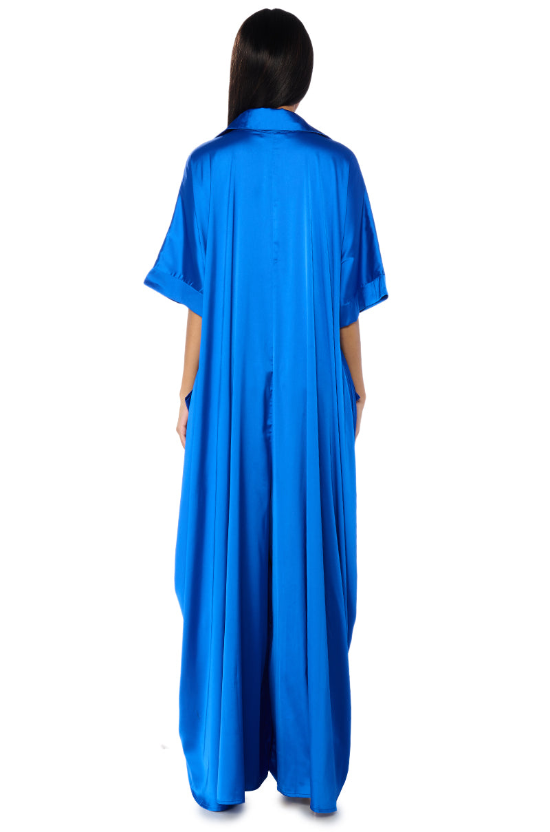 Detail View Shes Rich Oversized Satin Jumpsuit In Blue 3