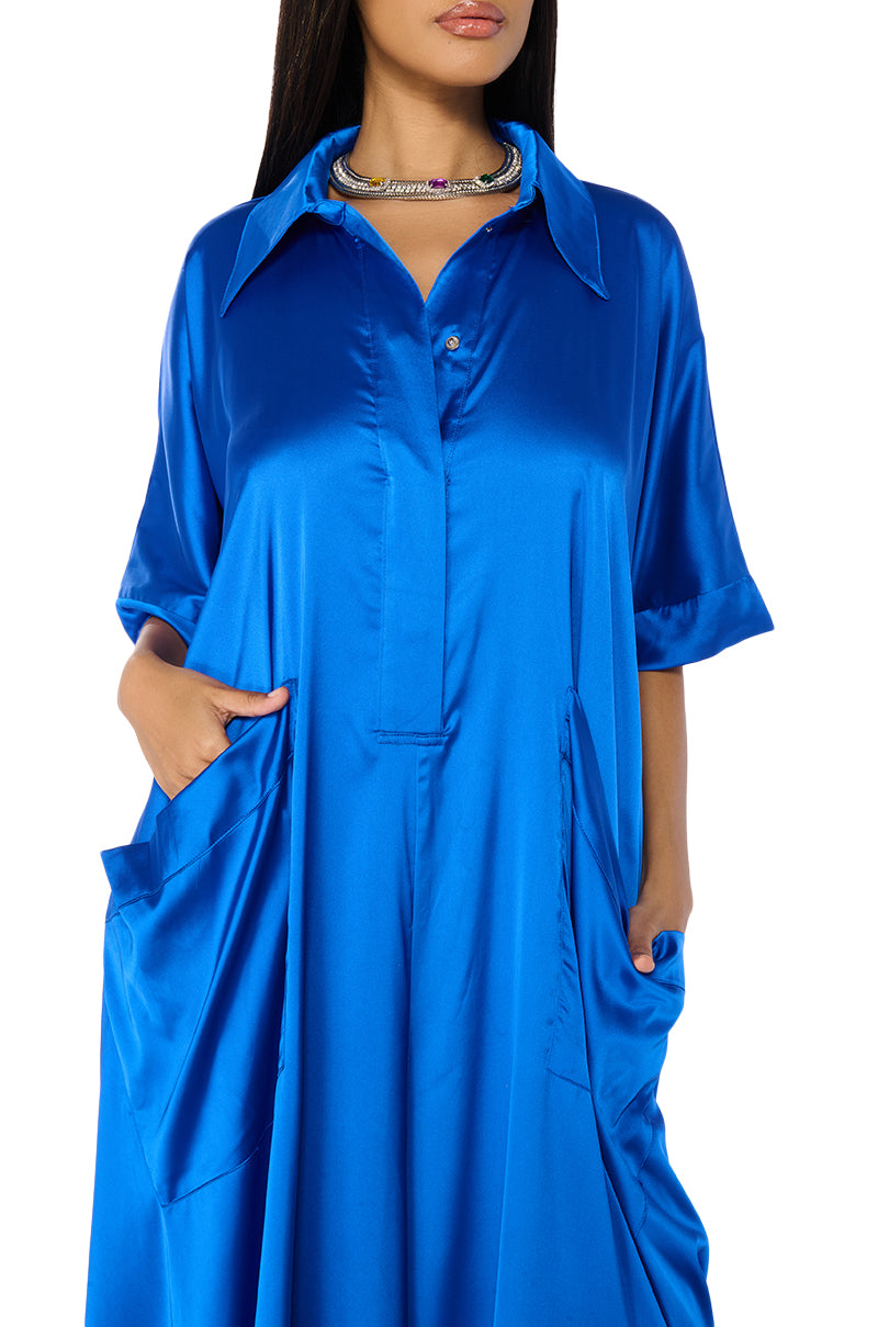 Full View Shes Rich Oversized Satin Jumpsuit In Blue 4