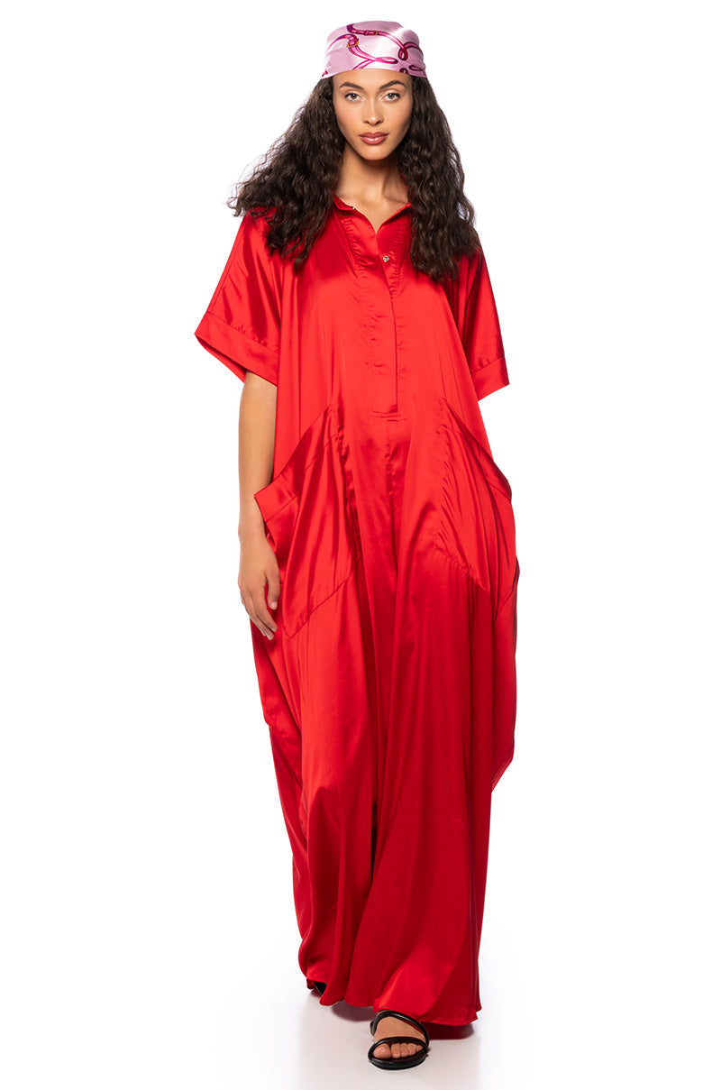 Front View Shes Rich Oversized Satin Jumpsuit In Multi