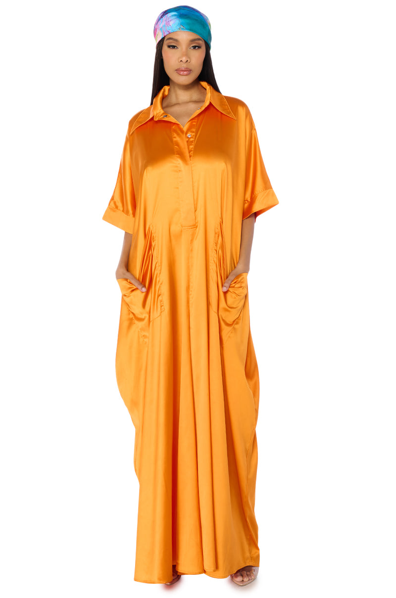 Side View Shes Rich Oversized Satin Jumpsuit In Orange 8