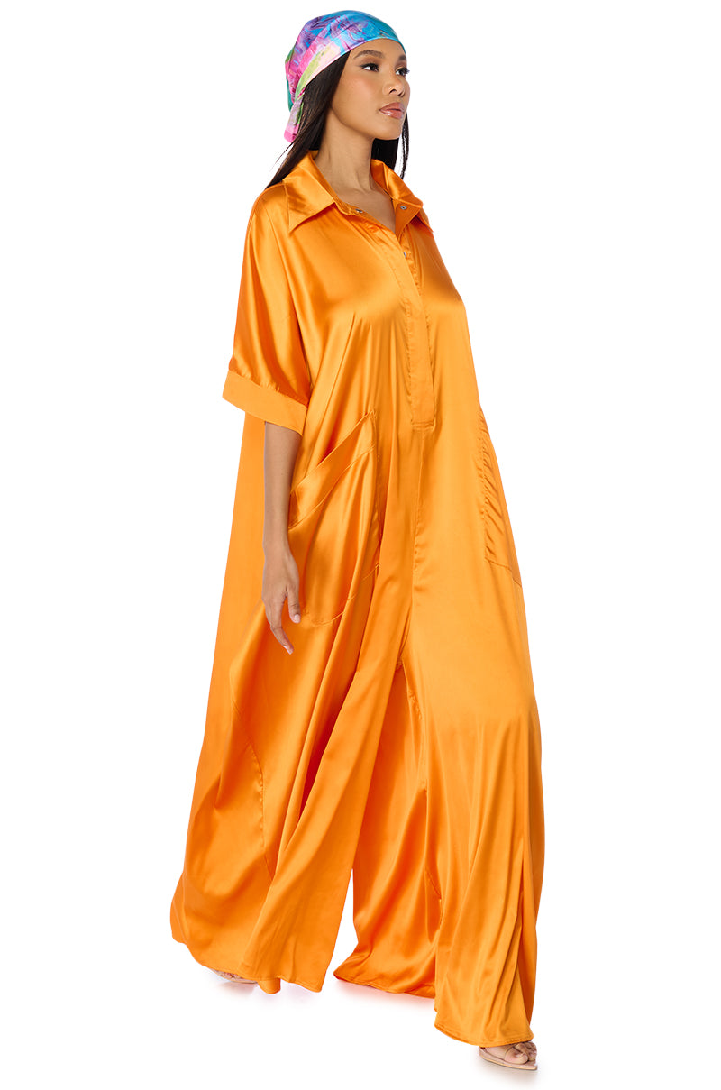 Back View Shes Rich Oversized Satin Jumpsuit In Orange 9