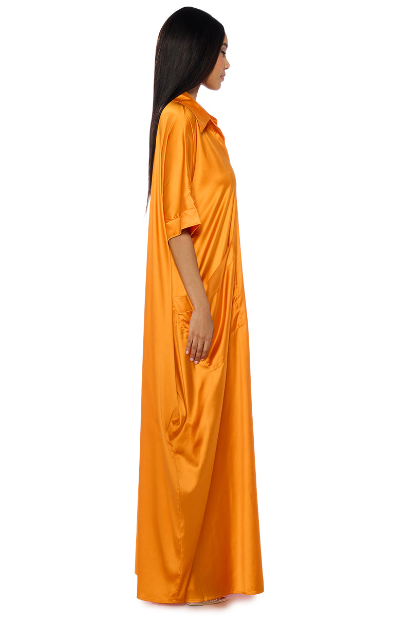 Detail View Shes Rich Oversized Satin Jumpsuit In Orange 10